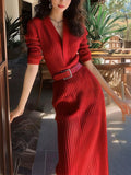 Red Knitted Dress 2025 Early Autumn New Autumn Temperament High-End Feeling Waist Dress French Dress Dress Women's Dress