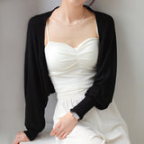 French Small Shoulder Ice Silk Knitted Sun-Wearing Women Thin Shawl Sweater With Sling Skirt Outer Hoodie Top