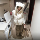 Little Bear Ears Macoat Hooded Hairy Jacket 2025 Spring And Autumn Shoulder Vest Fashion Adds Sweetness