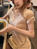 Wool Horse Seaweed Tops Thin Texture Lace Knitting V Girl Lace Knitting V Collar Loose Top