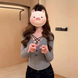 Long-Sleeved T-Shirt For Girls Winter Small Waist Lace Bottom Shirt Slim Hottie Top