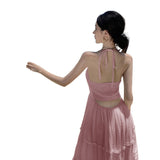 Pure Lusty Style Sexy Bare Back Hanging Neck Sling Skirt Girl Summer New French Temperament Super Fairy Seaside Holiday Dress