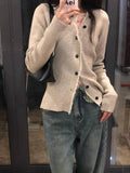 V-Neck Knitted Bottom Cardigan Women's Spring And Autumn Sweater Coat Design Sense Of Small Body Chic Sweet Sleeve Long Sleeve Top