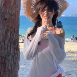 White Long-Sleeved Sunscreen Little Shirt Female Korean Version Of The Summer Thin Hottie Seaside Air Conditioning Hoodie Outside The Top