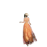 2026 Monet Garden Super Fairy Orange Flower Print Fairy Pure Desire Suspension Long Thin Dress Dress