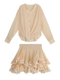 [Cational Sugar Bridle] Love The Woman A Retro V-Neck Shirt Atmosphere Lace Dress Three-Piece Set