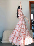 French Sweet Floral And Shoulder-Collared Dress Women's Summer 2025 New Gentle Temperament In The Long Princess Dress