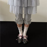 Korean Ins Girl Lace Lotus Side High Waist Bottom Five Trousers Comfortable Elastic Super-Spiles Pants 2 Colors