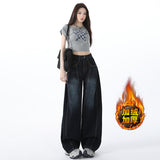 1101 # Single Retro Embroidered Broad-Legged Jeans Women's Loose Drag Trousers 1