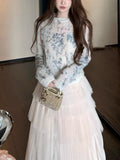 Ballet In The Mirror Heavy Industry Flower Embroidery Sweater Set High-Schamed Fish Bone Soft Yarn Skirt