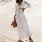 Vintage Women's Lysopuse Splicing Dress Casual Bohemian Holiday Beach Vintage Dress