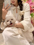 Milky Shuvry Three-Dimensional Hand-Woven Knitted Set Doll-Collar Coat + Curvity Skirt