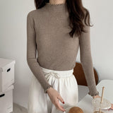 Side Half-High Collar Wood Ear In A Sweater With Knitted Bottom Shirt Women's Autumn And Winter 2025 New Top Women's Clothing