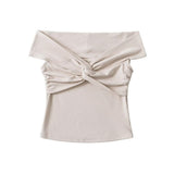 Spice Girls Folded Knot Stacked Short-Sleeved T-Shirt Chic One-Word Shoulder Pure Desire To Design The Body Of The Woman