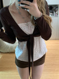Atmosphere With A Short Long-Sleeved Sunscreen Shirt With Wave Point Sling Vest Tops Sweet Hot Girl Style Two Sets