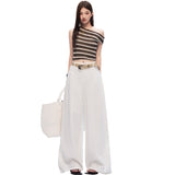6137 New Casual Trousers Women's White Cotton Straight Trousers Wide Leg Trousers Loose Lazy Trousers