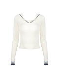 The Dover Minimalist Navy Collar 100 Wool Long-Sleeved Knitted Shirt T-Shirt Half-Dressed
