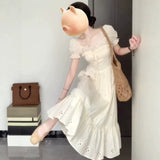 French Sweet Dress Women's Summer Design Small Hollow Princess Dress Tea Rest Gentle Wind Waist Long Skirt