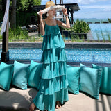 2025 Summer Gentle Temperament Lotus Leaf Side Cake Skirt Hanging Dress Female Sanya Holiday Dress