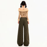 Broken Flower Design Denim Trousers 2025 New Autumn And Winter Comfortable Mop Retro Leisure Every Day Lazy Wind