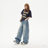 Vintage High-Waisted Loose Broad Leg Pants Sprying Sleek Trousers Spring And Summer Jeans Women & Trousers Lengthened