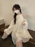 The Side-Scan's Neck Design Has A Unique Dress In Spring 2026 New Loose Fashion Temperament White A-Dress Woman