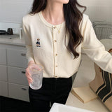 Spring And Autumn Short Coat New Knitted Shirt Knitted Shirt Blouse Long-Sleeved Cardigan Silken Sweater Women's Clothing