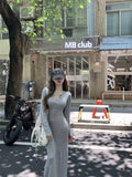 Korean Version Of Yellow Long-Sleeved Knitted Dress Women's Autumn Slime Temperamental Ass Dress Body To The Waist Long Skirt