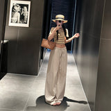 & Vintage Low-Rise Drawstrings Tight Waist Lanterns Lanterns Loose Broad Leg Trousers Set Thin Linen Straight Slacks Women