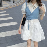 Korean Version Of The College Wind Denim Sling Vest Design Sense Niche Wearing Shirt Dress Two Sets Of Women's Summer