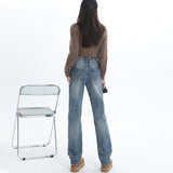 BJH 0118 Trousers Women's New Autumn And Winter Retro High-Waist Narrow Version Straight Blue Jeans