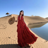 2026 Two Wearing Pure Lust Wind Hanging Back Linen Fairy Dress Seaside Lotus Leaf Side Hanging Dress