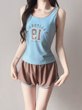 2026 New Sling Vest Shorts Two-Piece Set Of Stylish Swimsuit Women Conservative With Chest Cushion Split Flat Angle Swimsuit