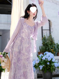 Suspension Dress Femininity High-End Purple Unique Beautiful Sling Skirt With Sunscreen Cardigan Two Sets