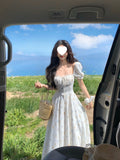 French Style Collar Bubble Sleeves Shredded Flower Dress Shed Waist Thin A Word Swing Dress Summer Gentle Wind First Love