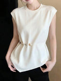 French Temperament White Irregular Small Flying Sleeve T-Shirt Girl Spring Slimming Particularly Good-Looking T-Shirt