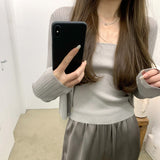 Knitting Series_Imported Yarn Thin Opener / Pure Color Open Shirt Sling With Two Sets Of Fashion Temperament