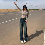 Early Autumn Straight Trousers Jeans Women's Elastic High Waist Thin Fashion Water Wash Black Smoke Tube Trousers Slim Splendlish Spandex