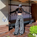 High Street Camouflage Jeans Women In The Fall Of 2025 New Gray High-Rise Loose Loose Tug Broad Leg Pants