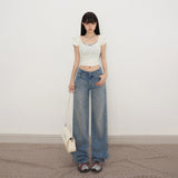 YC&2 Color Retro Low-Rise Loose Straight Pants Irregular Waist Design Spousy Thin Jeans Women Spring And Summer