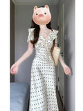 French Wave Point Bubble Sleeve Dress Women's Summer Seaside Vacation Gentle Wind Waist Temperament Unique Beautiful Dress