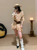 [Cational Sugar Bridle] Love The Woman A Retro V-Neck Shirt Atmosphere Lace Dress Three-Piece Set