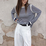 Lyselle Tiansi Bumps Striped Long-Sleeved T-Shirts For Women's Early Autumn Jackets