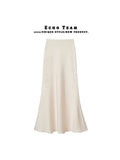 French Acetate-Sense-Faced Fishtail Half-Dress Woman's Summer New High-Waisted Croatous Thin-Skinning A-Word Big Swing Dress
