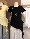 Casual Lazy Wind In Short-Sleeved T-Shirt Women's Summer New Shoulder Shirt Cover Body Slimy Yellow Top