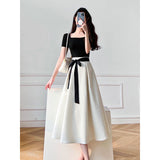 Fang Collar Dress Women's Summer 2025 New French Tea Break Two Black And White To Receive Thin Skirts