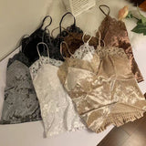8866# Pure Lust Lace Gold Velvet Splicing Sling Slings Small Vest Autumn And Winter Sexy Beauty Back Short Repair Body