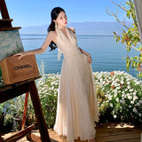 Beauty God Advent Tindal Effect Spring And Summer Gentle Wind Temperament Skinny And Sleeveless Collar Hanging Neck Long Dress