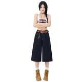 High-Waisted Loose Broad Leg Pants Deep Blue Seven-Point Trousers Spring And Summer Straight Jeans Women 2026 New Summer