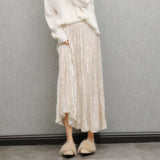 Silk Velvet Skirt, Spring And Autumn Winter Beige Gentle Folded Skirt High-Waist A Word 100 Fold Skirt Dress Girl